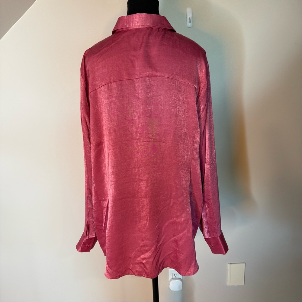 LAUNDRY BY SHELLI SEGAL New Pink Flowy Blouse Button Down Satin Plus Size 22W - Picture 10 of 15